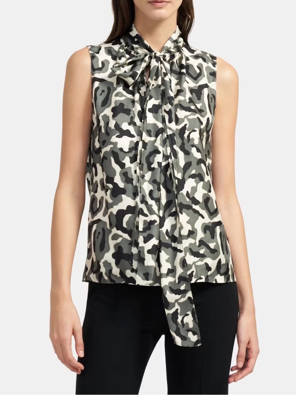 Theory 100% Silk Print Scarf Blouse Size Large